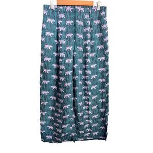 J. Crew Silk Wide Leg Pant in Jungle Print Size 10 Tiger Navy Pink Pants Preppy